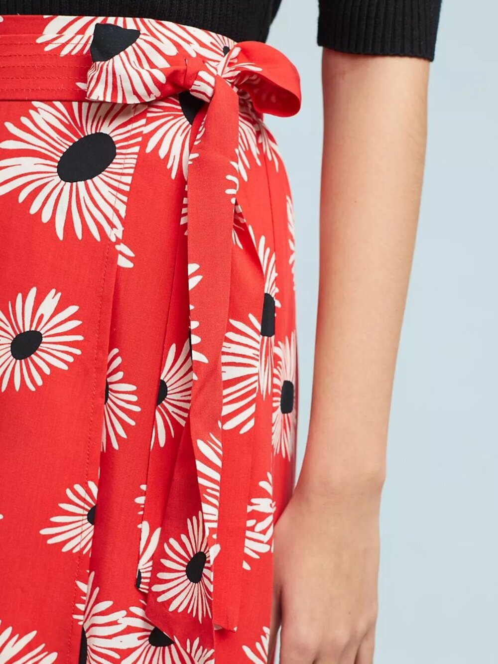 Anthropologie Conversations Colloquial Red Daisy Print Wrap Midi Skirt S - Picture 4 of 9